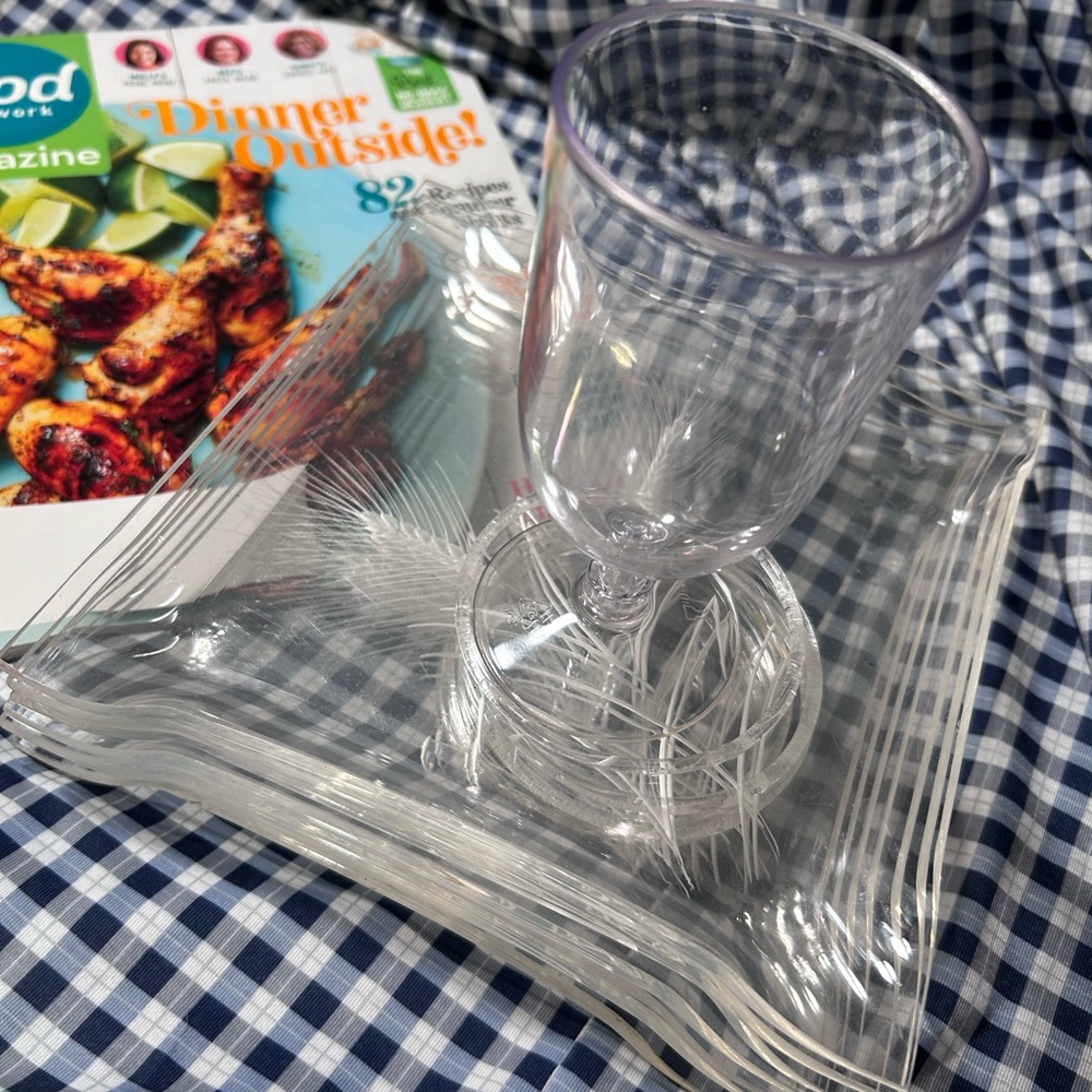 Seven Clear Picnic Square Plastic Plates.